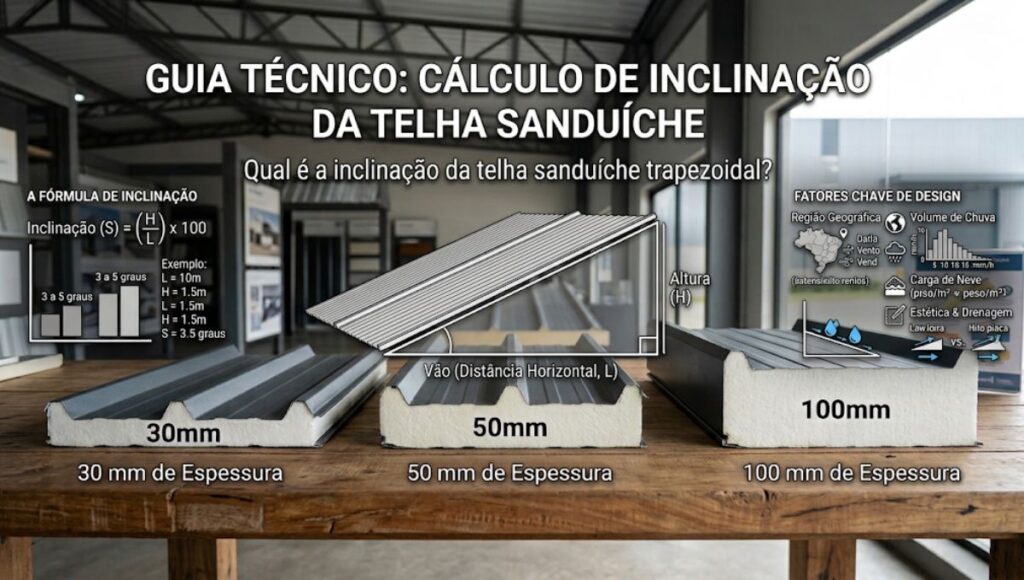 Qual é a inclinação da telha sanduíche trapezoidal?